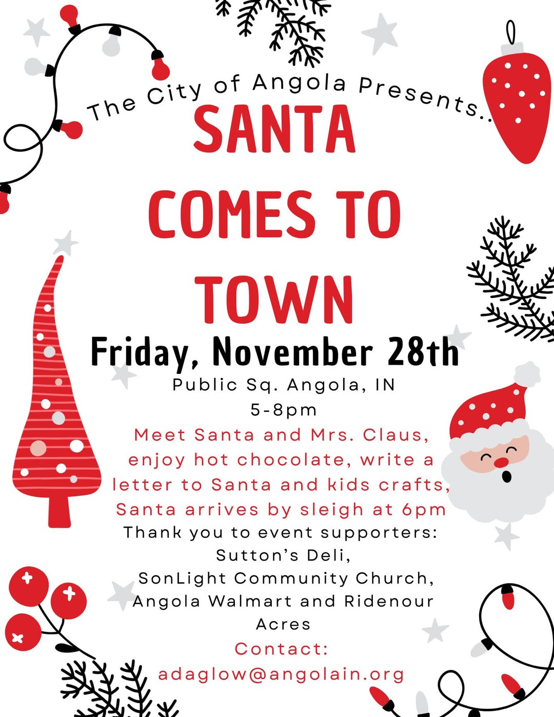 Sleigh Bells in the Square — Santa Glides Into Angola Tonight!