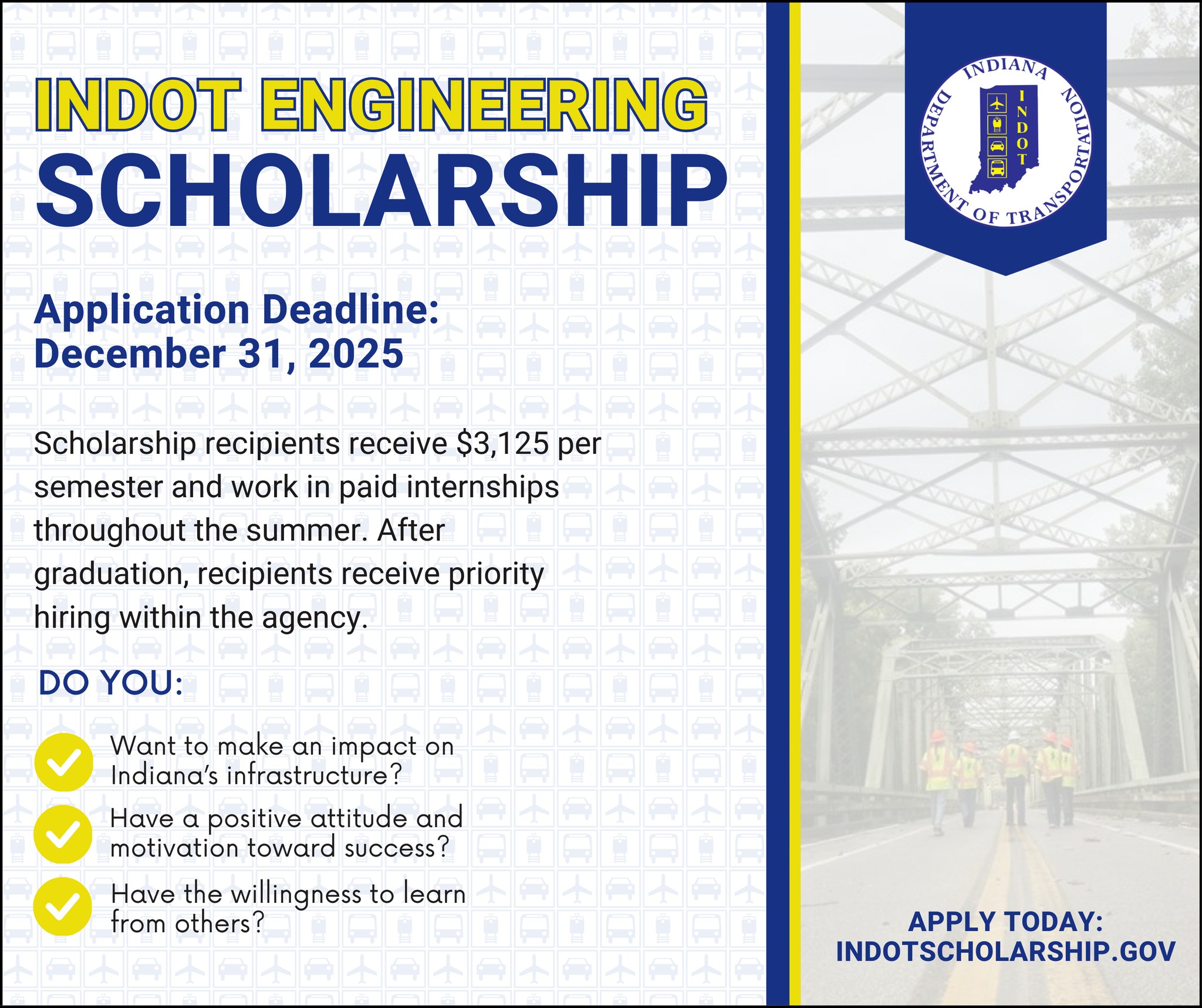 INDOT Accepting Scholarship Applications for Future Engineers