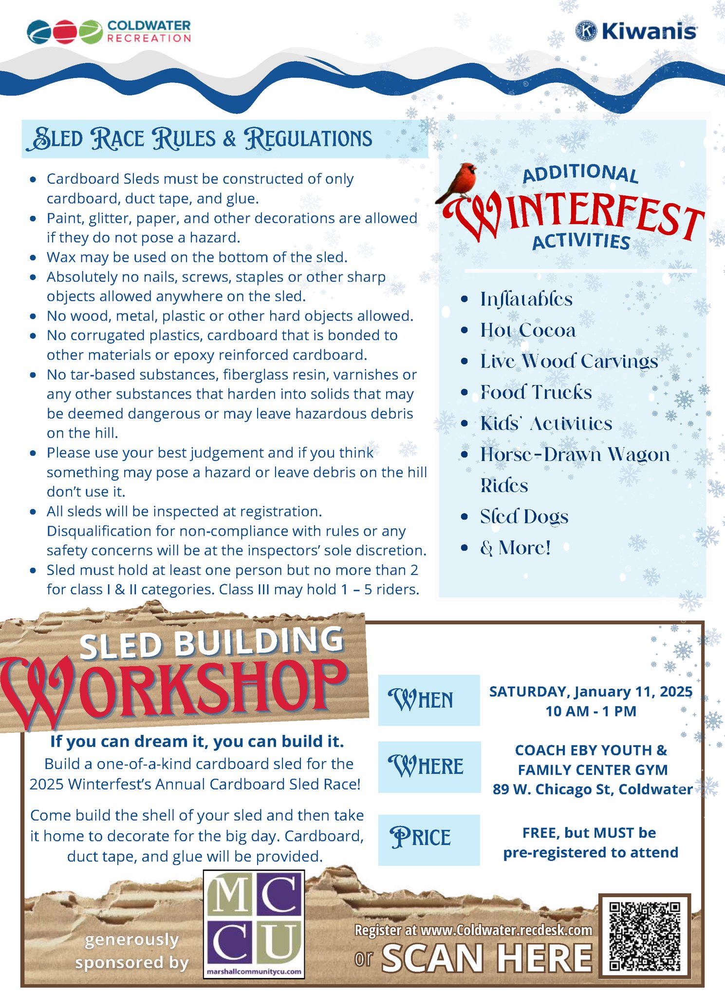 Free Sled-Building Workshop Announced Ahead of Coldwater Winterfest