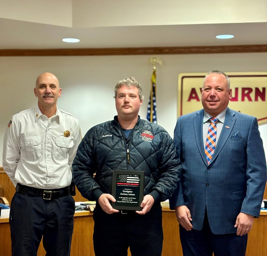 Auburn Firefighter Zach Adams Honored for Decade of Service
