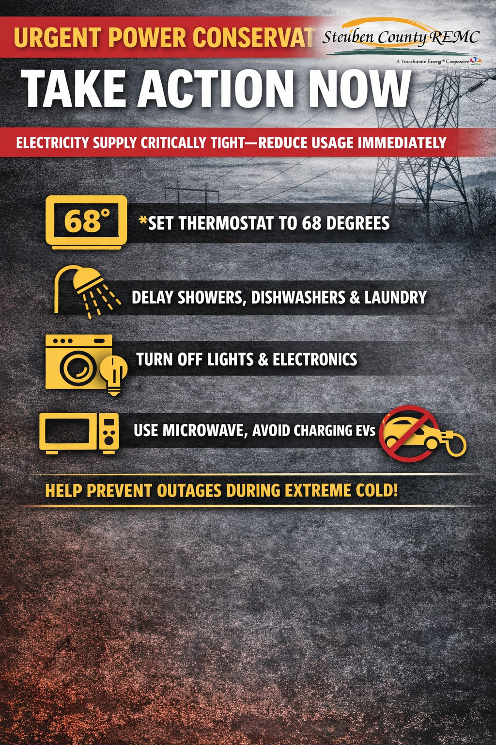 URGENT POWER CONSERVATION REQUEST: Steuben Co Asked To Take Action Now