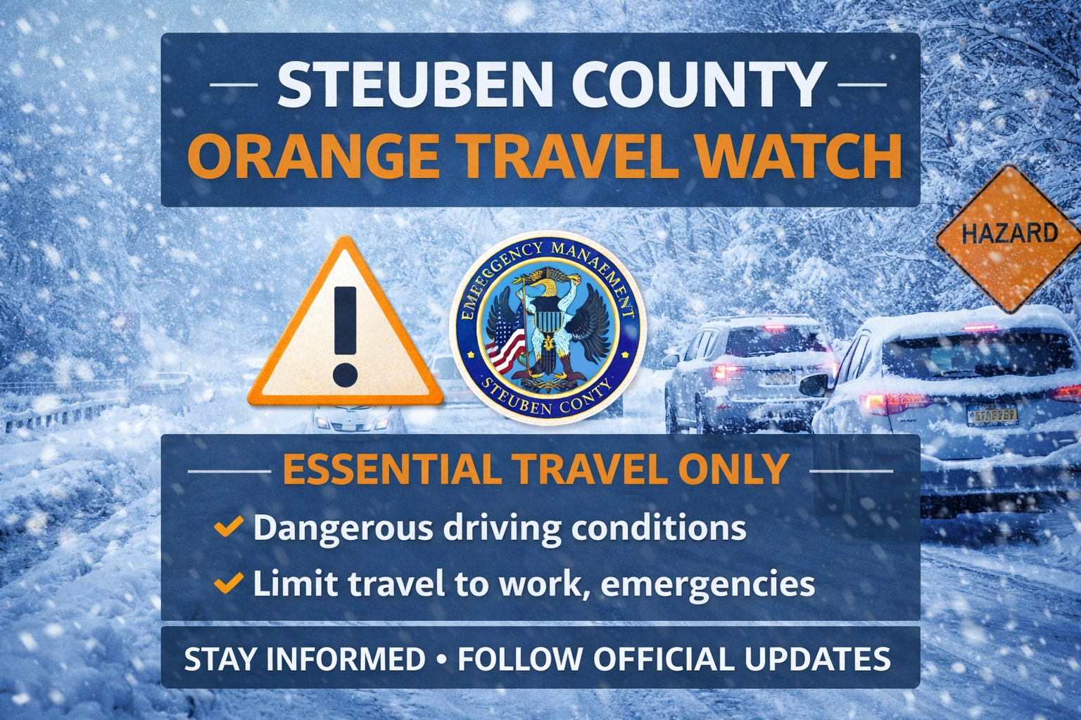 Steuben County Travel Status Raised to Orange Watch Level