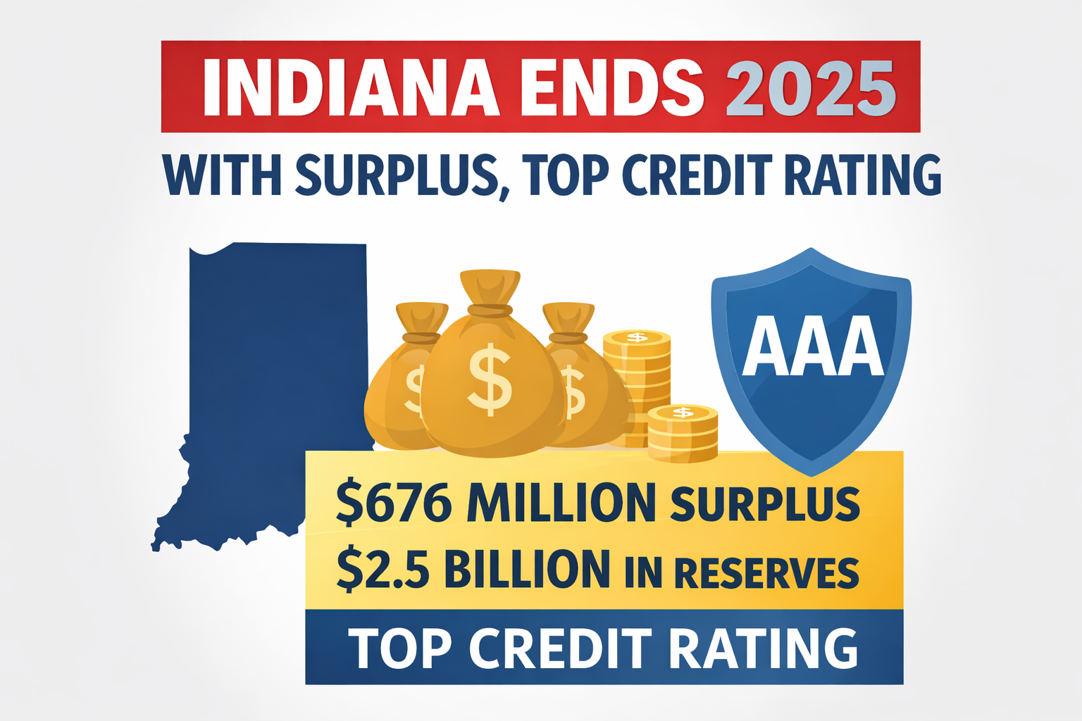 Indiana Ends 2025 With $676 Million Surplus, Retains Top Credit Rating
