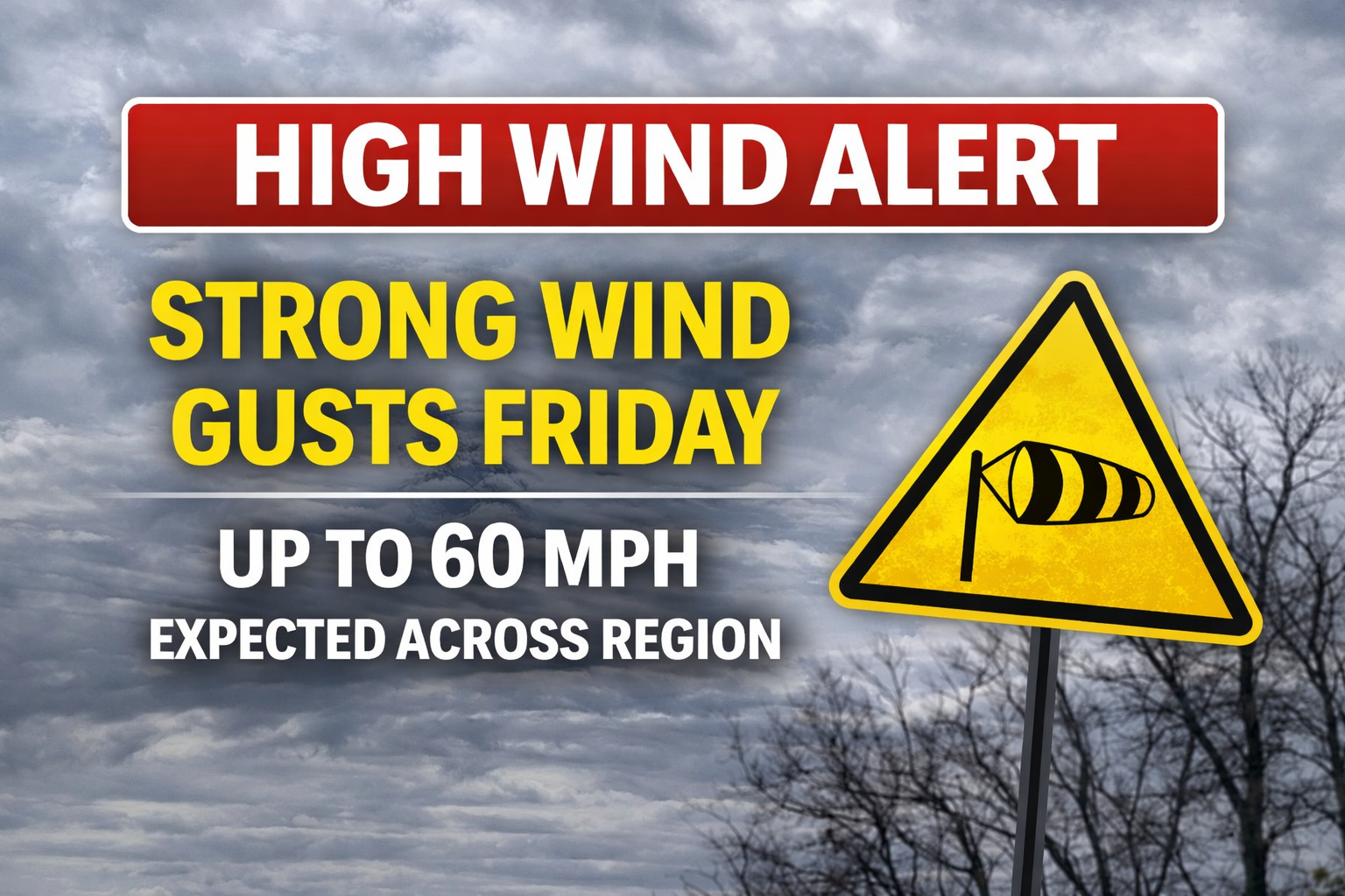 Strong Wind Gusts Up to 60 mph Expected Across Tri-State Region Friday