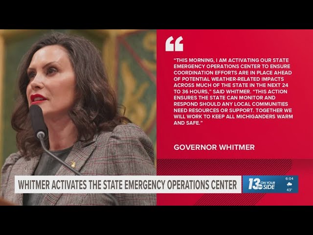 Gov Whitmer Activates State Emergency Operations Center Ahead of Major Storm