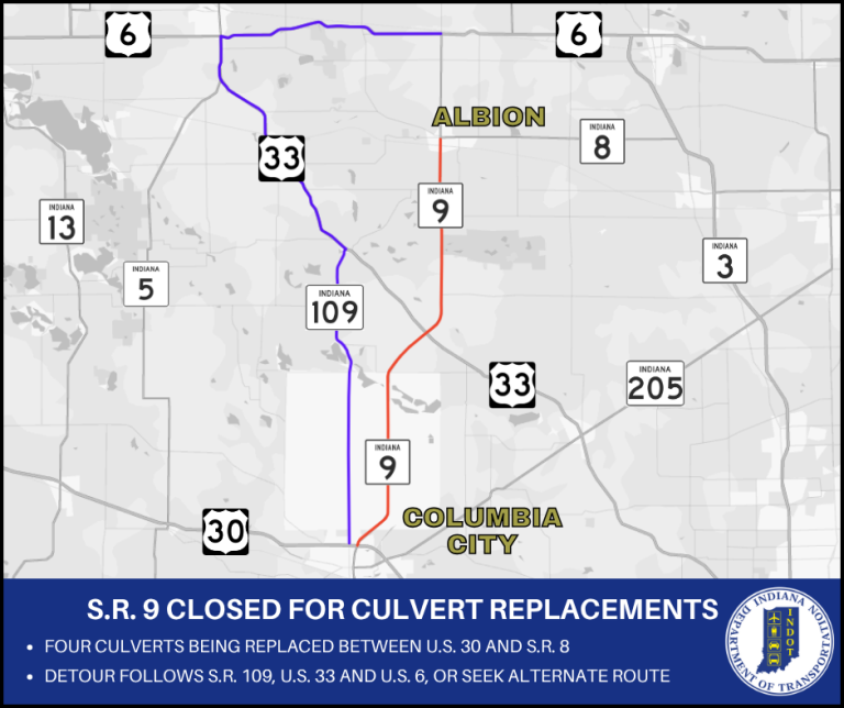 State Road 9 To Close In Noble County For Pipe Construction