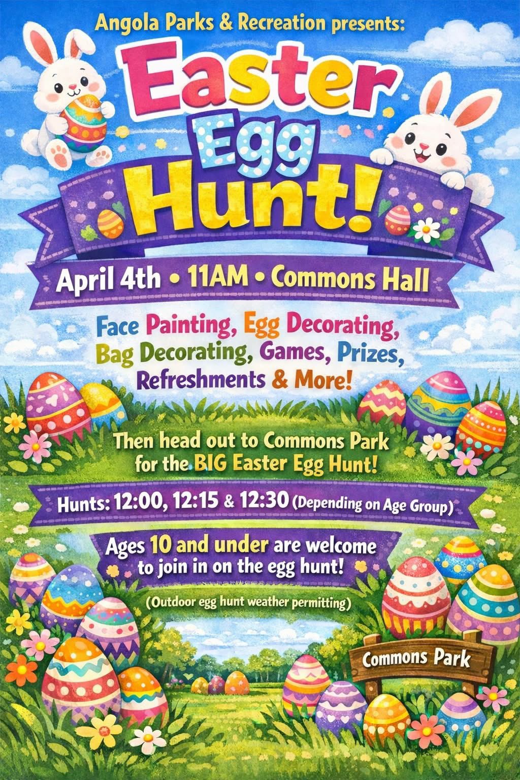 Angola Parks Hosting Easter Egg Hunt Saturday At Commons Hall, Park