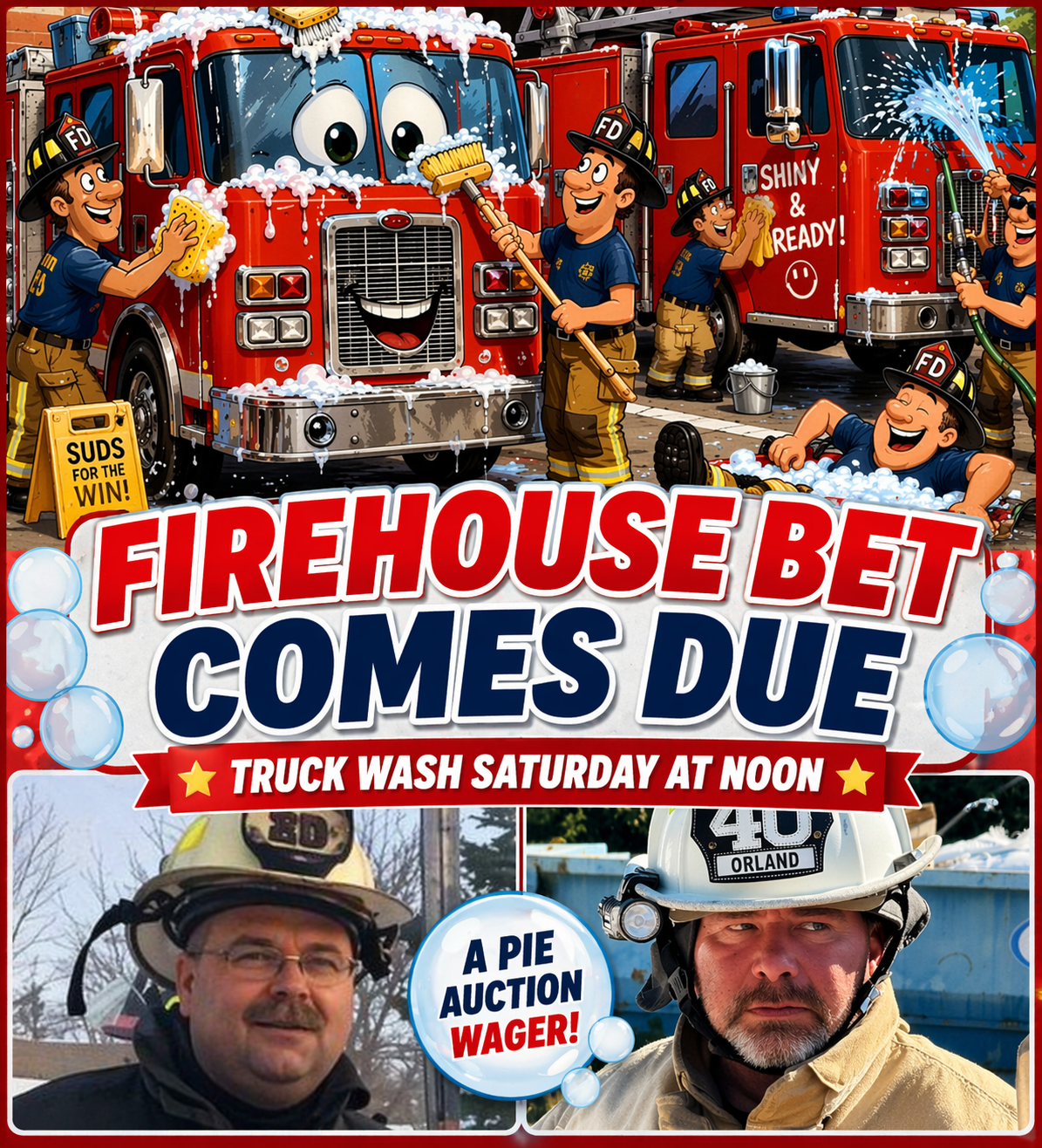 Orland Firefighters To Pay Off Pie Auction Bet With Speedo Truck Wash April 18