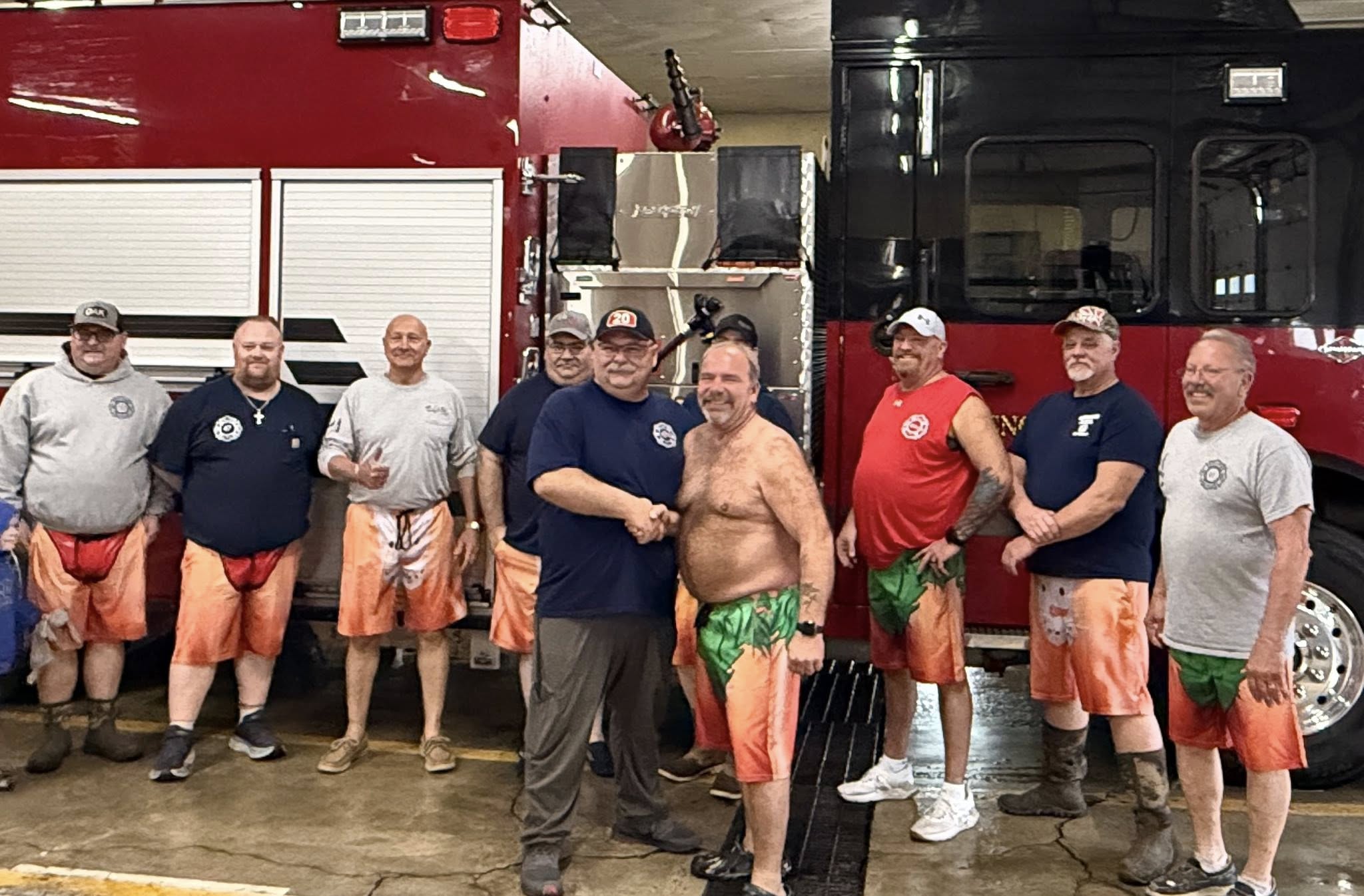 Orland Firefighters Pay Off Friendly Bet with Fremont Department After Pie Auction