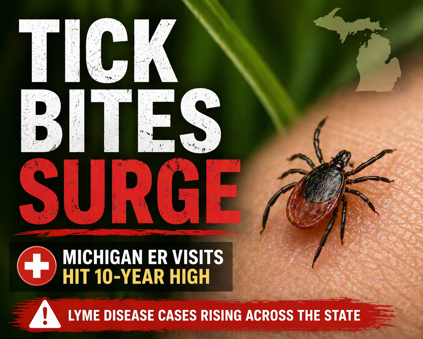Tick Bite ER Visits Hit 10-Year High as Lyme Cases Rise in Michigan