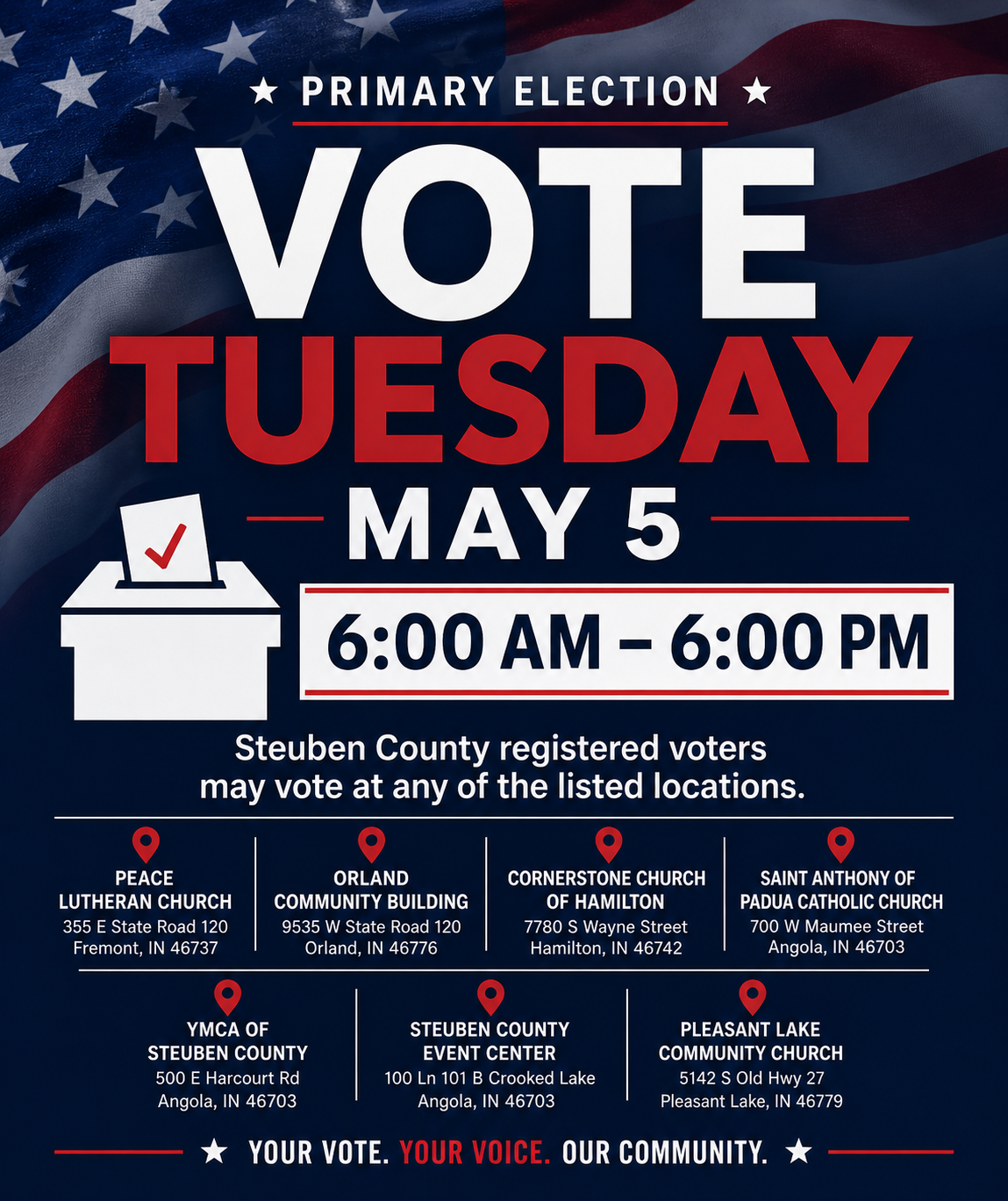 Steuben County Vote Centers -  May 5 Primary Election