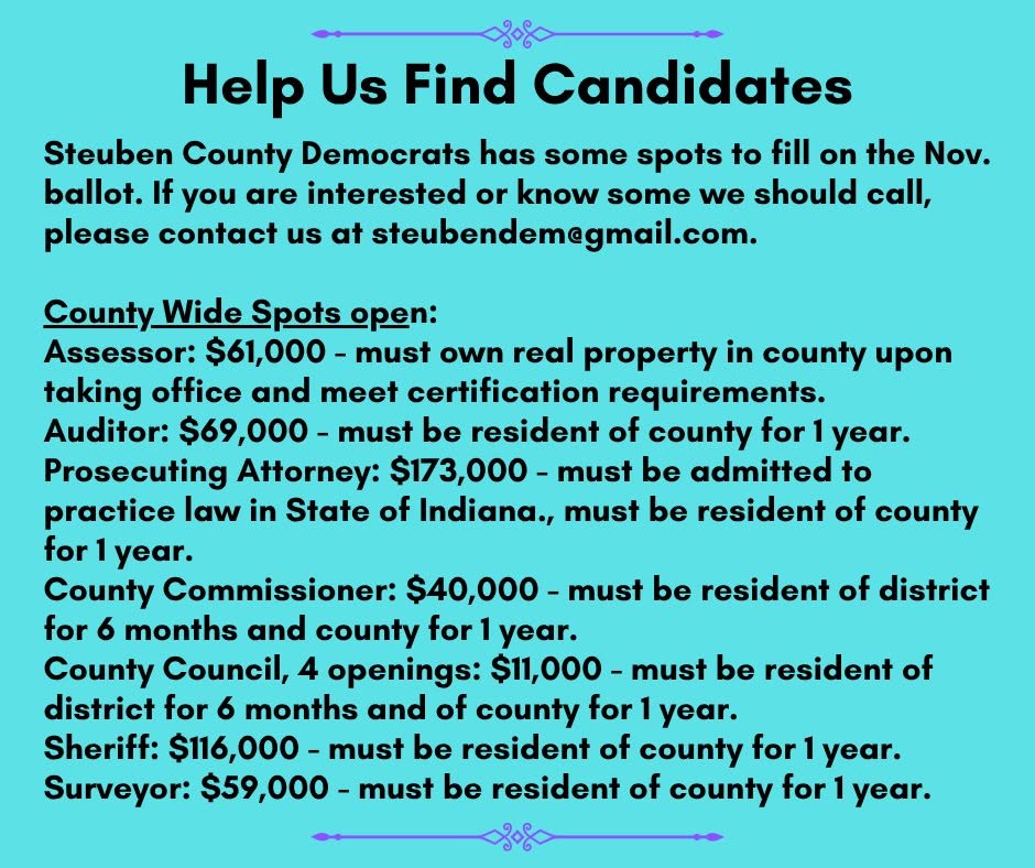 Steuben Democrats Seek Candidates For Multiple County Offices