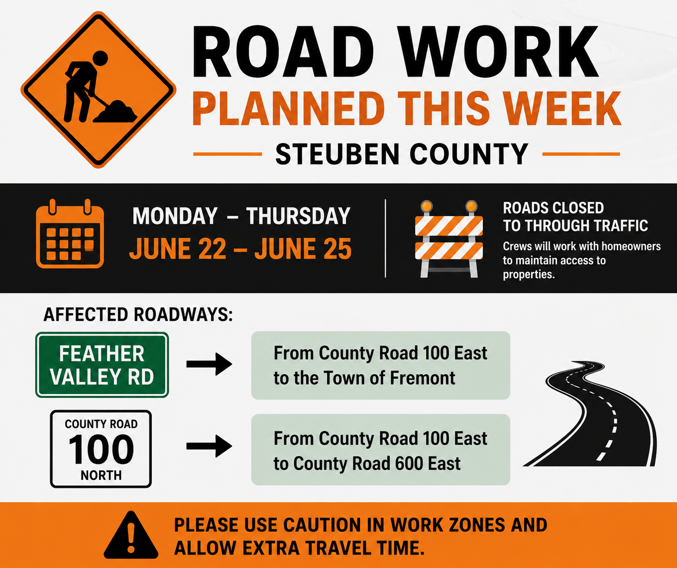 Road Work Planned On Two Steuben County Roads This Week