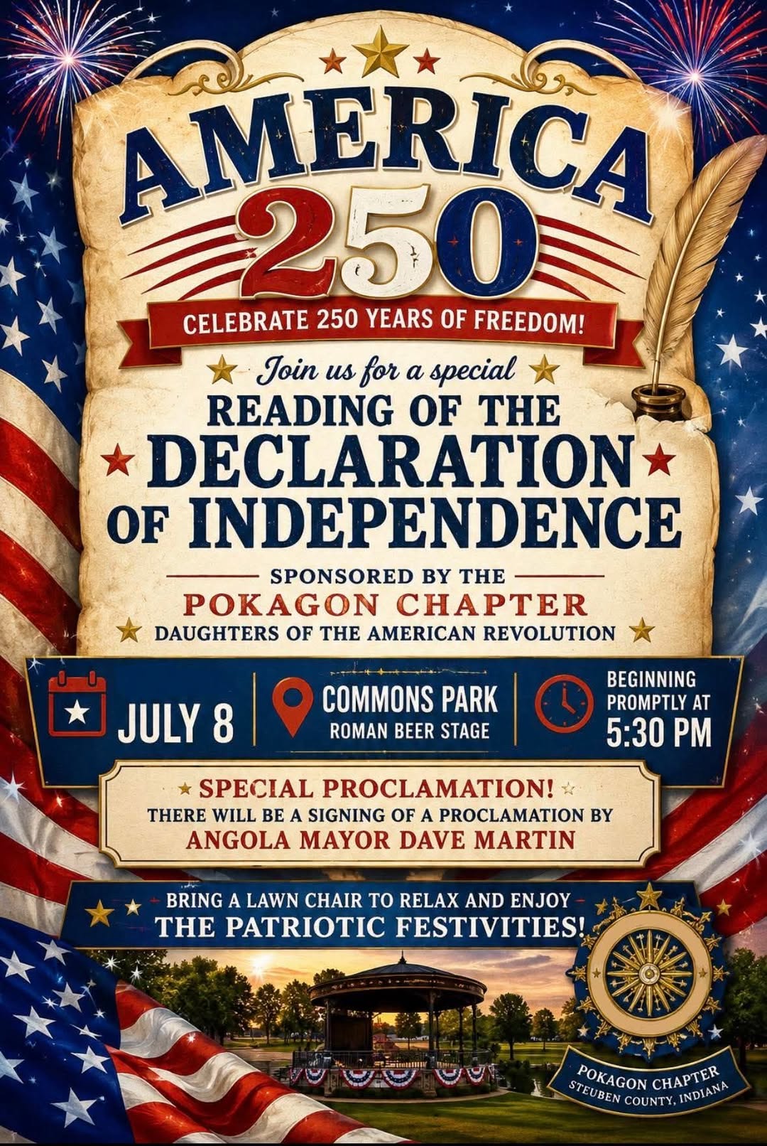 Pokagon Chapter DAR To Read Declaration Of Independence In Commons Park