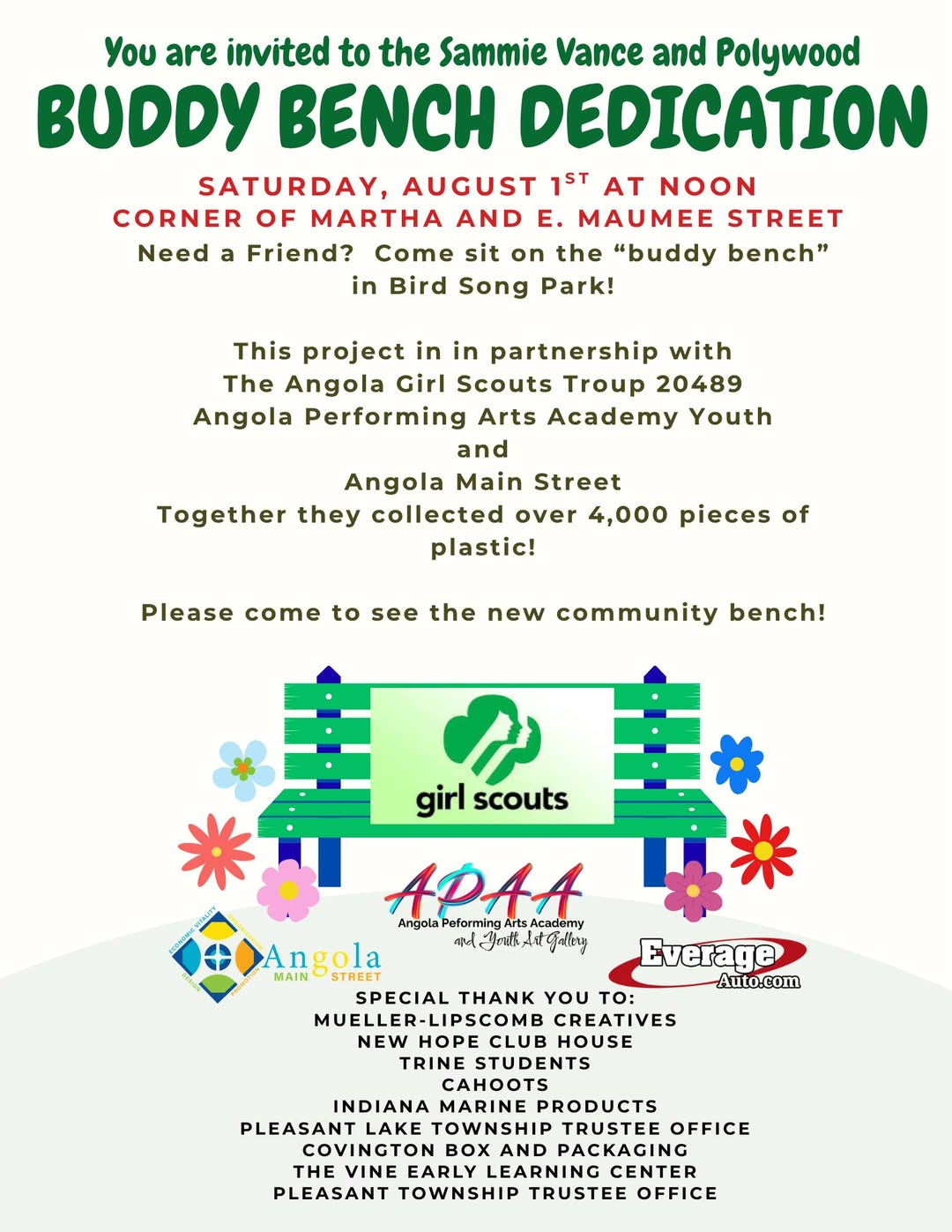 Buddy Bench Dedication Set For Saturday In Angola
