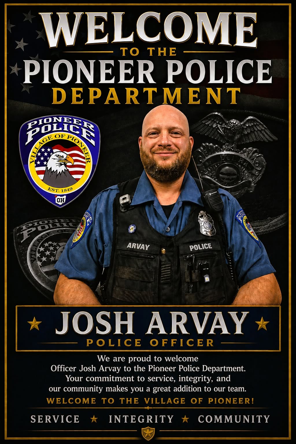 Pioneer Police Department Formally Welcomes Officer Josh Arvay